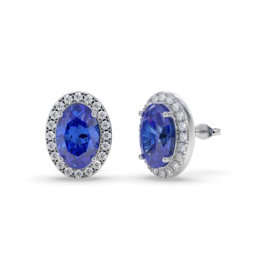 4.00ct VS/E-F Oval Tanzanite and Round Diamond Halo Earrings