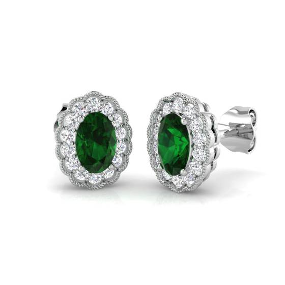 1.05ct VS/E-F Emerald and Diamond Gemstone Earrings