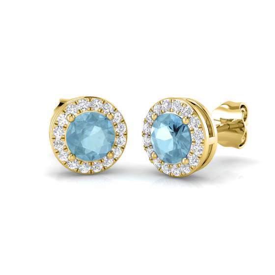 Round Aquamarine and Round Diamond Halo Earrings