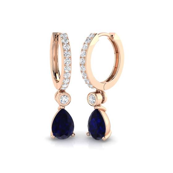 Pear Blue Sapphire and Round Diamond Drop Earrings