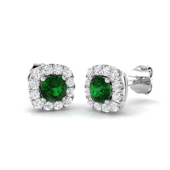 0.80ct VS/E-F Emerald and Diamond Gemstone Earrings