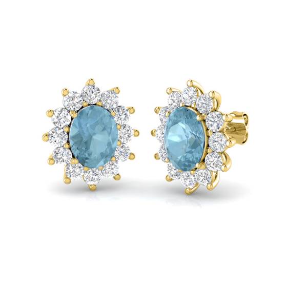 Oval Aquamarine and Round Diamond Halo Earrings