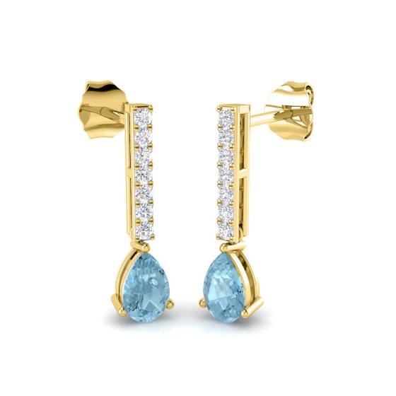 Pear Aquamarine and Round Diamond Drop Earrings