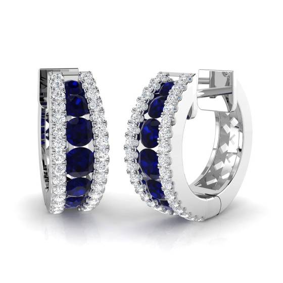 Round Blue Sapphire Hoop Earrings