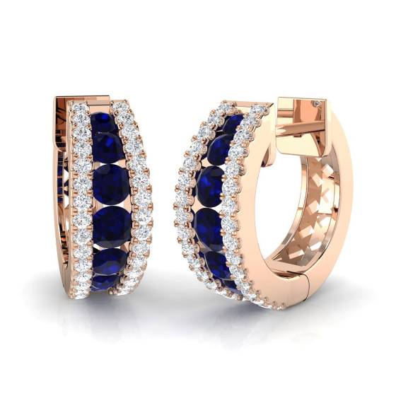 Round Blue Sapphire Hoop Earrings