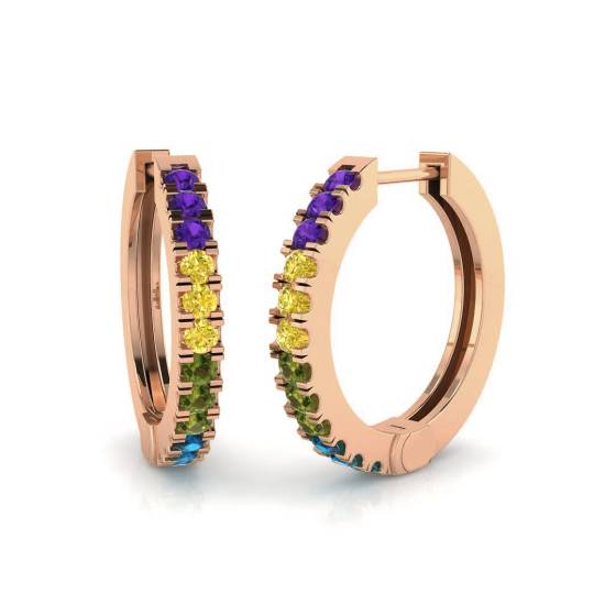 Round Multistone Hoop Earrings