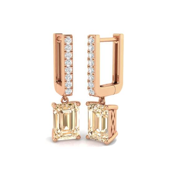 Emerald Morganite Gemstone and Round Diamond Drop Earrings