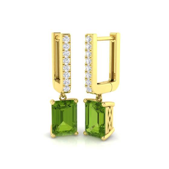 Peridot Emerald Gemstone and Round Diamond Drop Earrings