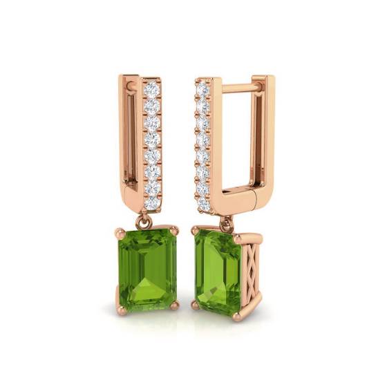 Peridot Emerald Gemstone and Round Diamond Drop Earrings