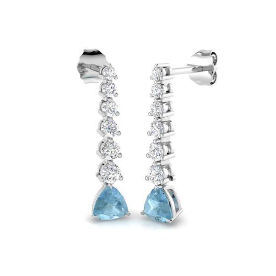 Pear Aquamarine and Round Diamond Drop Earrings