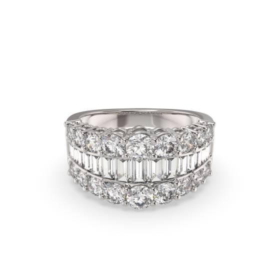 2.20ct Round and Baguette Diamond Multi Row Dress Ring