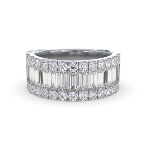 2.40ct Round and Baguette Diamond Multi Row Dress Ring