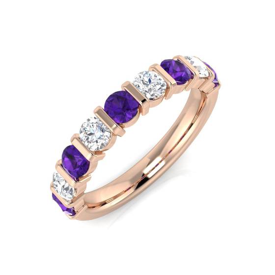 0.90ct Round Amethyst and Round diamond Half Eternity Ring