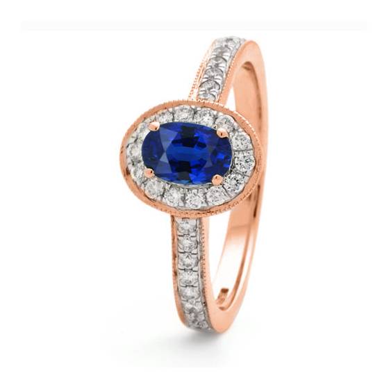 1.00ct Blue Sapphire and Diamond Halo Ring