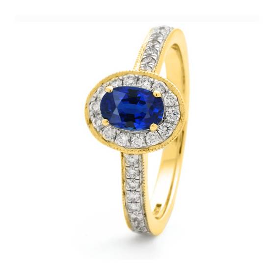 1.00ct Blue Sapphire and Diamond Halo Ring