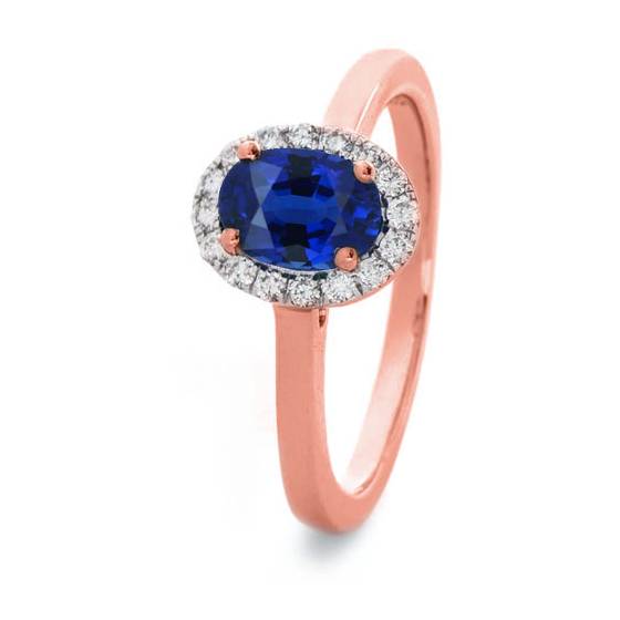0.75ct Blue Sapphire and Diamond Halo Ring