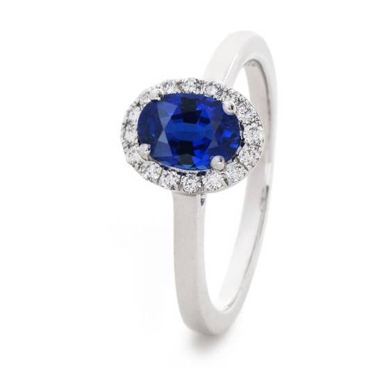 0.75ct Blue Sapphire and Diamond Halo Ring