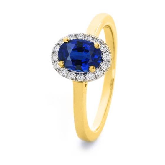 0.75ct Blue Sapphire and Diamond Halo Ring