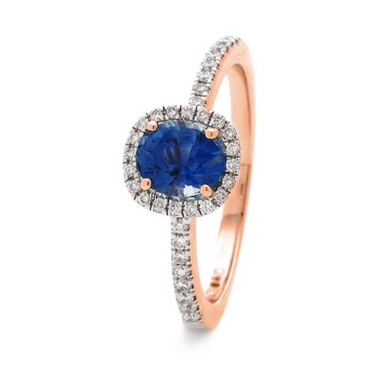 1.00ct Blue Sapphire and Diamond Halo Ring