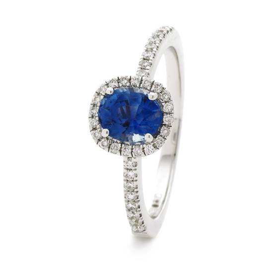 1.00ct Blue Sapphire and Diamond Halo Ring