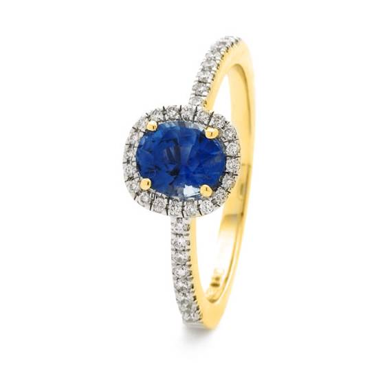 1.00ct Blue Sapphire and Diamond Halo Ring