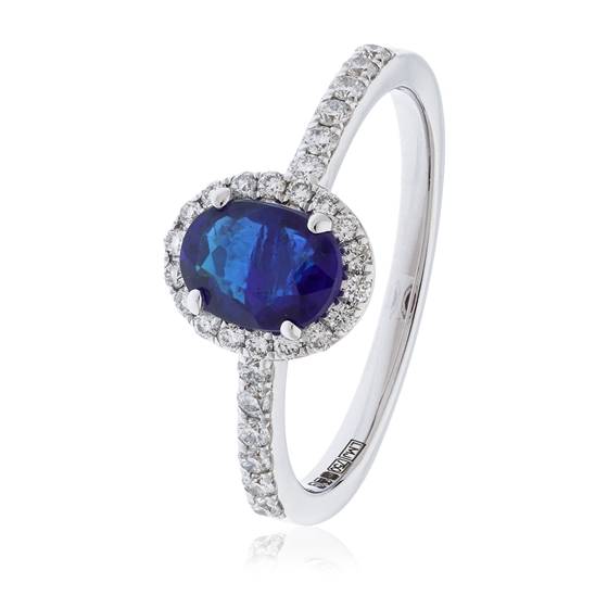 1.10ct Blue Sapphire and Diamond Halo Ring