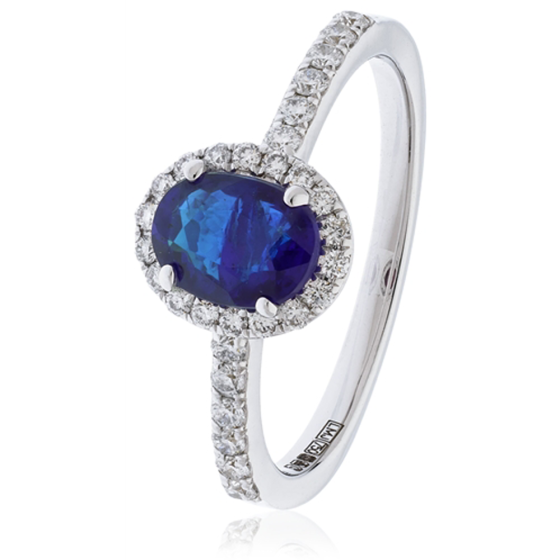 1.10ct Blue Sapphire and Diamond Halo Ring