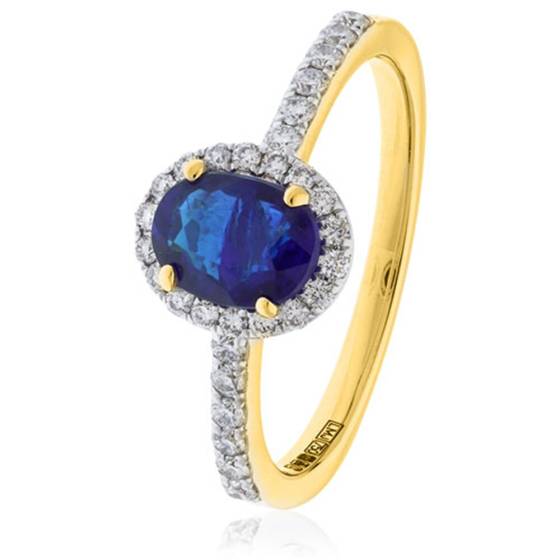 1.10ct Blue Sapphire and Diamond Halo Ring