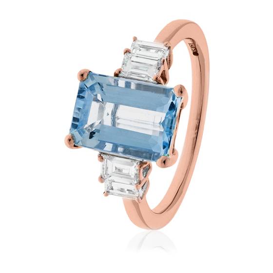 3.00ct Emerald Shaped Aquamarine and Diamond Halo Ring