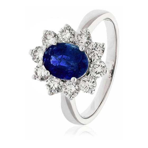 3.30ct Blue Sapphire and Diamond Halo Engagement Ring