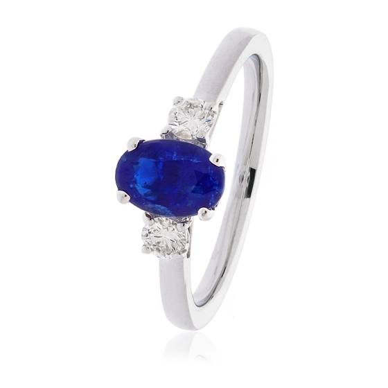 Blue Sapphire and Diamond Trilogy Ring