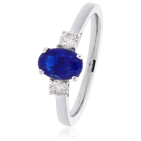 Blue Sapphire and Diamond Trilogy Ring
