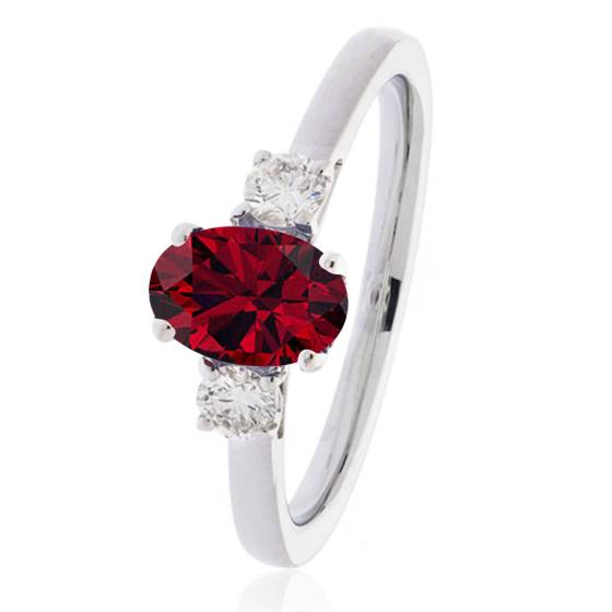 3 Stone Ruby Diamond Ring With Shoulder Diamonds