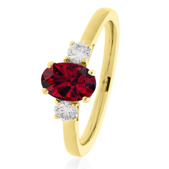 3 Stone Ruby Diamond Ring With Shoulder Diamonds