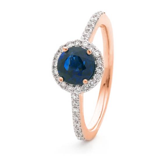 1.30ct Blue Sapphire and Diamond Halo Ring