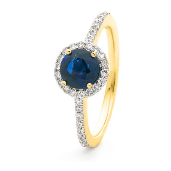 1.30ct Blue Sapphire and Diamond Halo Ring