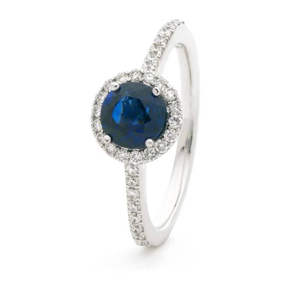1.30ct Blue Sapphire and Diamond Halo Ring