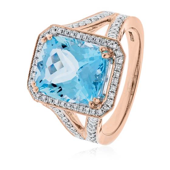 4.80ct Cushion Shaped Aquamarine and Diamond Halo Ring