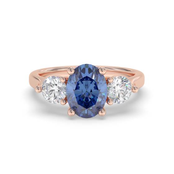 0.70ct Oval Blue Sapphire and Diamond Trilogy Ring