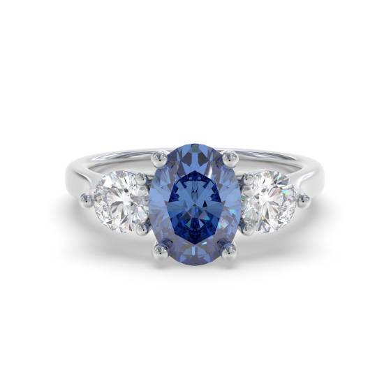 0.70ct Oval Blue Sapphire and Diamond Trilogy Ring