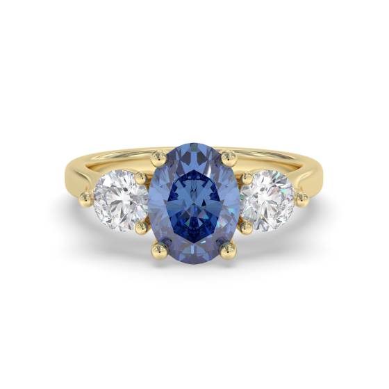 0.70ct Oval Blue Sapphire and Diamond Trilogy Ring