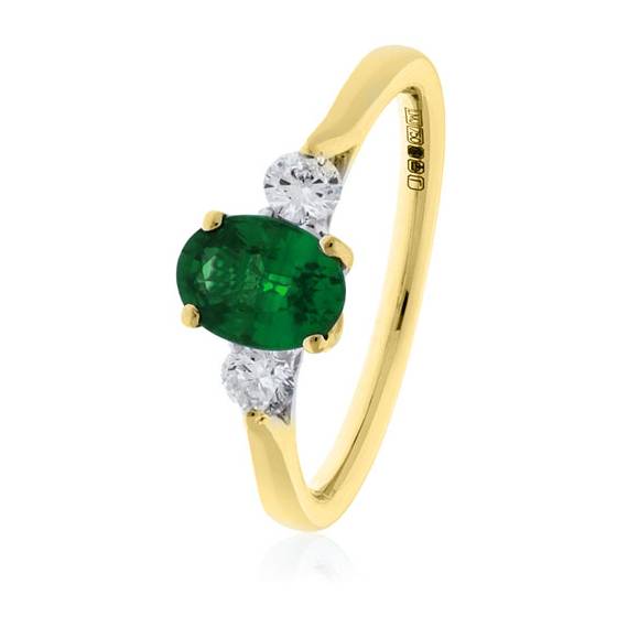 1.20ct Oval Green Emerald and Diamond Trilogy Ring