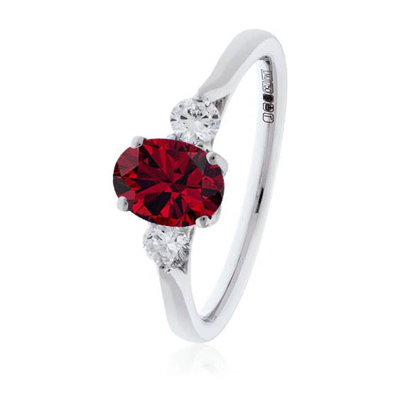 3 Stone Ruby Diamond Ring With Shoulder Diamonds