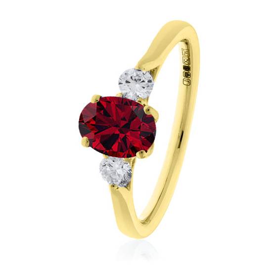 3 Stone Ruby Diamond Ring With Shoulder Diamonds
