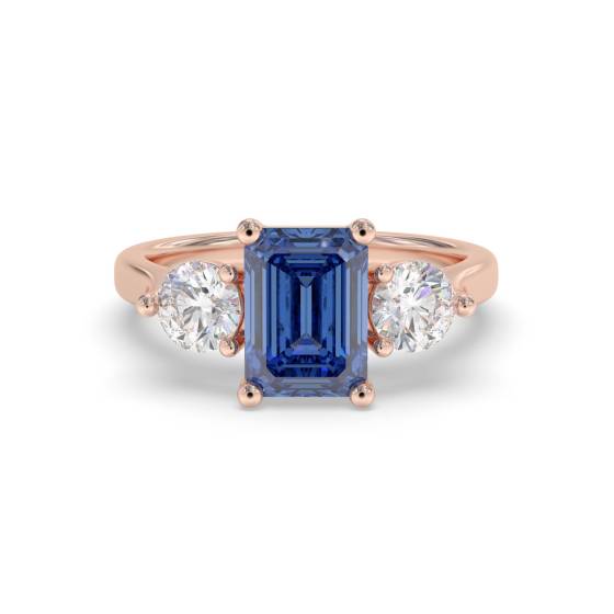 0.80ct Emerald Blue Sapphire and Diamond Trilogy Ring