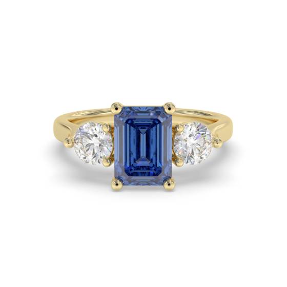 0.80ct Emerald Blue Sapphire and Diamond Trilogy Ring