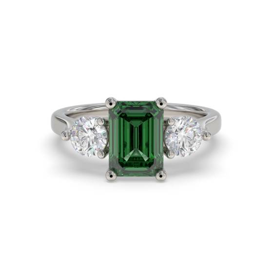 0.70ct Green Emerald and Diamond Trilogy Ring