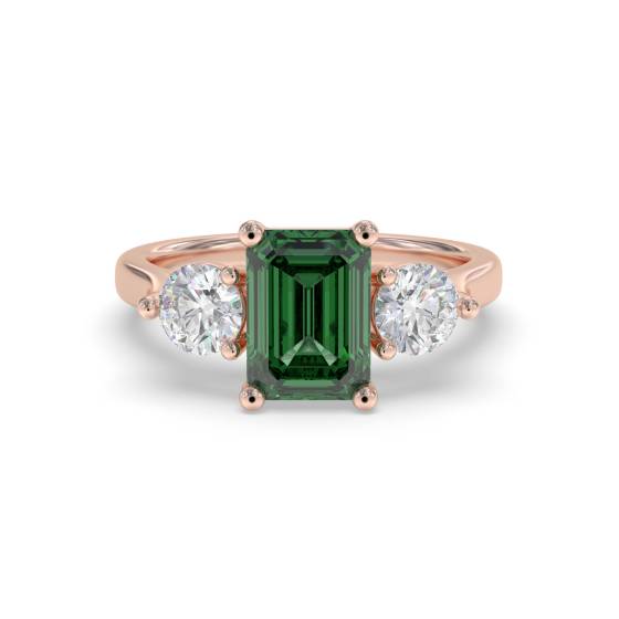 0.70ct Green Emerald and Diamond Trilogy Ring