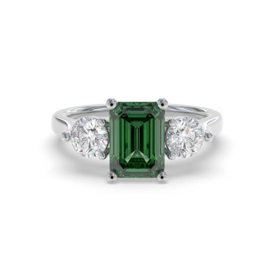 0.70ct Green Emerald and Diamond Trilogy Ring