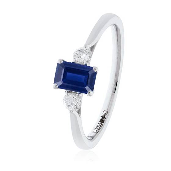 1.35ct Emerald Blue Sapphire and Diamond Trilogy Ring